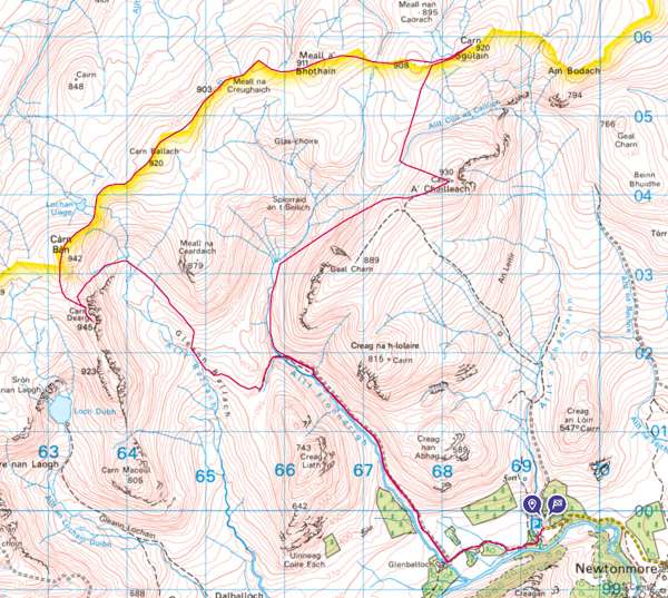 Càrn Dearg, Càrn Sgulain and A'Chailleach