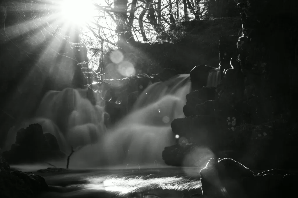 Waterfall in black and white at Linn Jaw falls